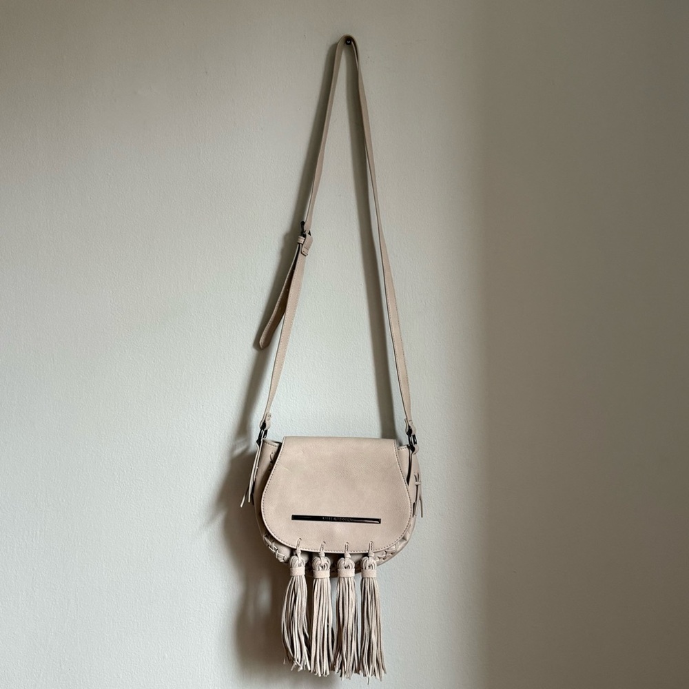 Steve Madden Bag Trim leather Fringe Crossbody Beige Boho Saddle Tassel Shoulder